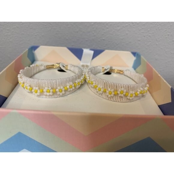 House of Harlow Beaded Floral Hoops NEW Boho Summer - Picture 1 of 6